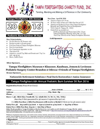 Tampa Fire FIghters 5k Brochure 2016